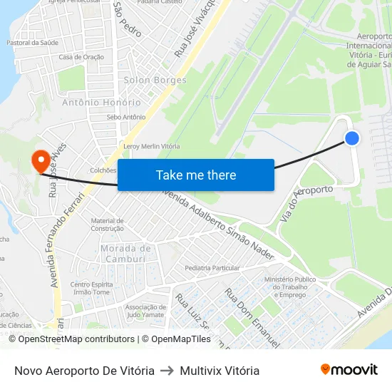 Novo Aeroporto De Vitória to Multivix Vitória map