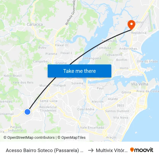 Acesso Bairro Soteco (Passarela) Sul to Multivix Vitória map