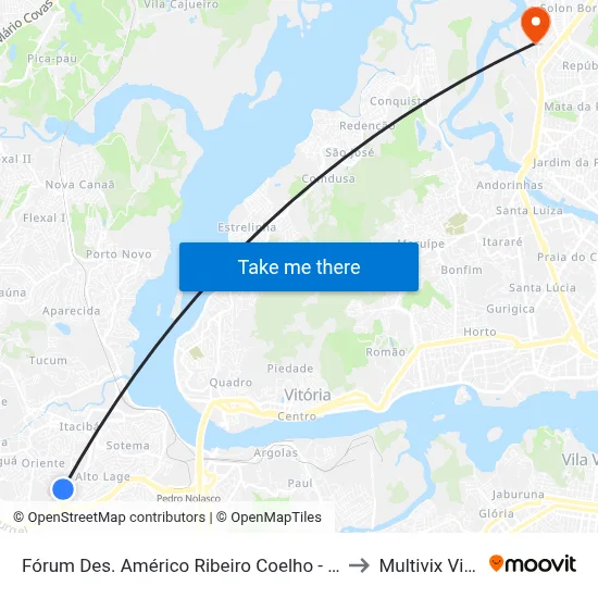 Fórum Des. Américo Ribeiro Coelho - Cariacica to Multivix Vitória map
