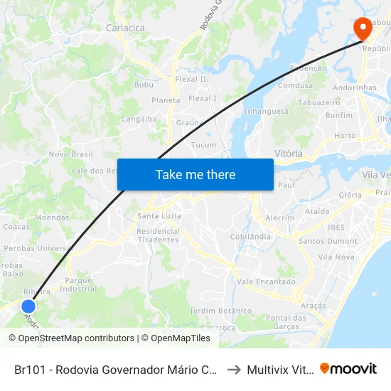 Br101 - Rodovia Governador Mário Covas, 164 to Multivix Vitória map