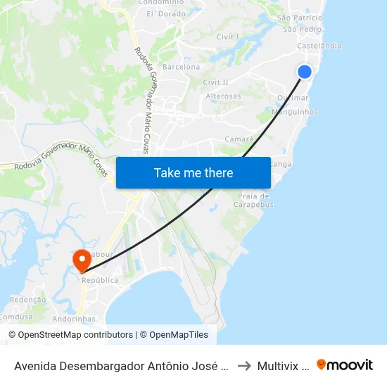 Avenida Desembargador Antônio José Miguel Feu Rosa, 747 to Multivix Vitória map