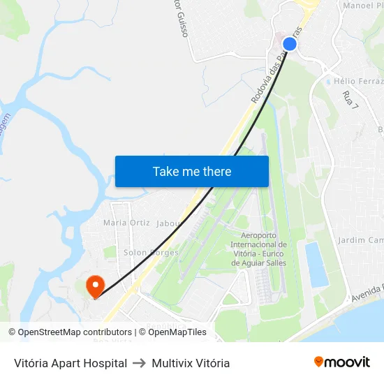 Vitória Apart Hospital to Multivix Vitória map