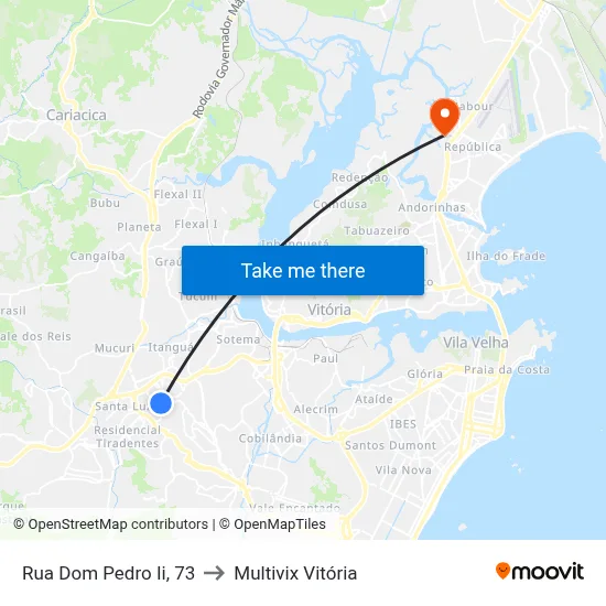 Rua Dom Pedro Ii, 73 to Multivix Vitória map