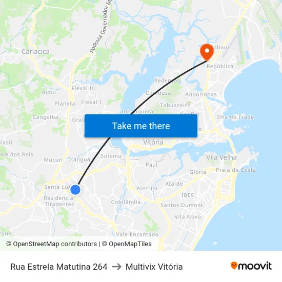 Rua Estrela Matutina 264 to Multivix Vitória map