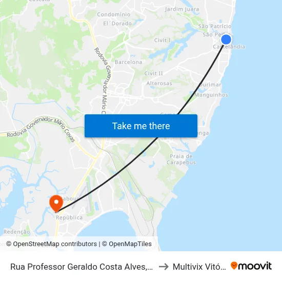 Rua Professor Geraldo Costa Alves, 350 to Multivix Vitória map