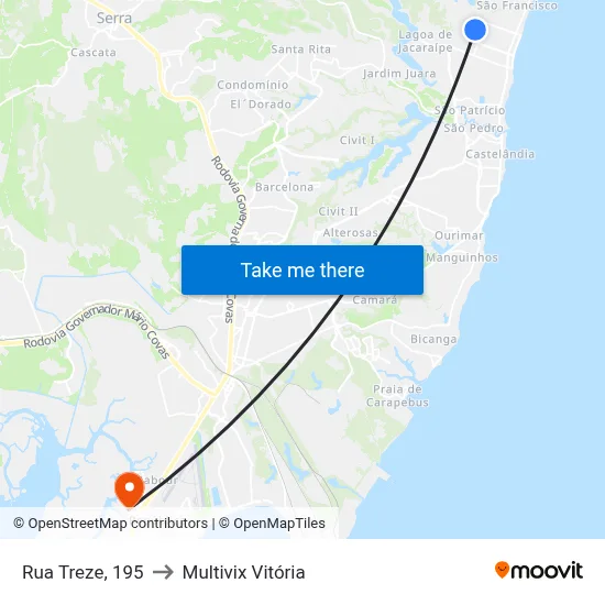 Rua Treze, 195 to Multivix Vitória map