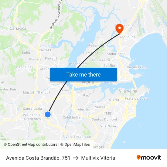 Avenida Costa Brandão, 751 to Multivix Vitória map