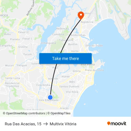 Rua Das Acacias, 15 to Multivix Vitória map