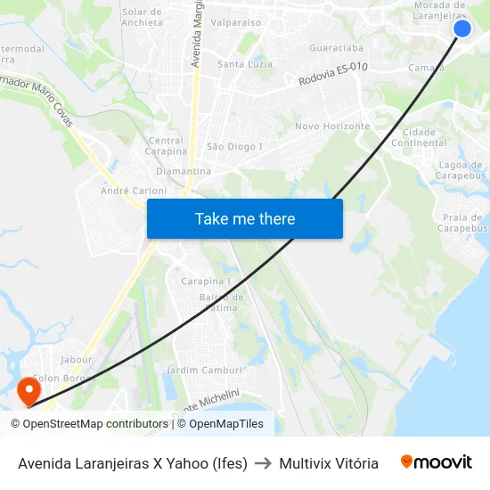 Avenida Laranjeiras X Yahoo (Ifes) to Multivix Vitória map
