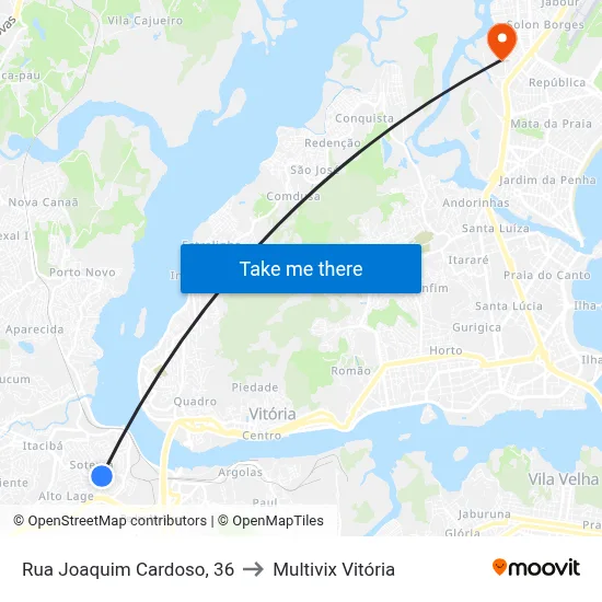Rua Joaquim Cardoso, 36 to Multivix Vitória map