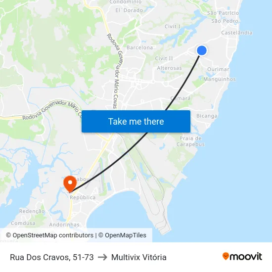 Rua Dos Cravos, 51-73 to Multivix Vitória map