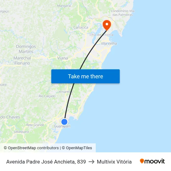 Avenida Padre José Anchieta, 839 to Multivix Vitória map