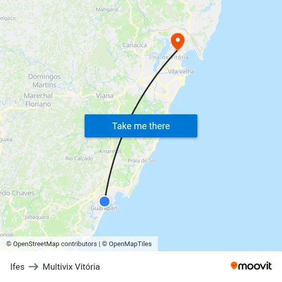 Ifes to Multivix Vitória map
