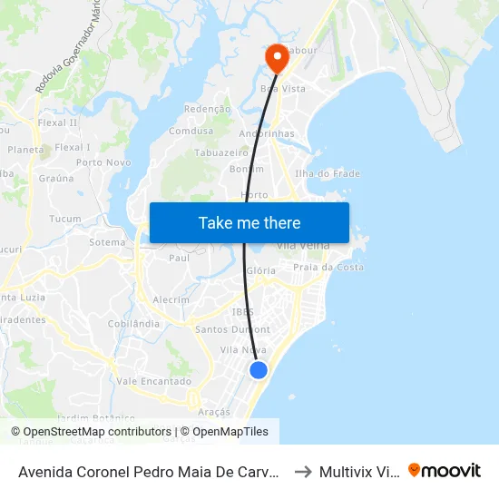 Avenida Coronel Pedro Maia De Carvalho, 21-149 to Multivix Vitória map