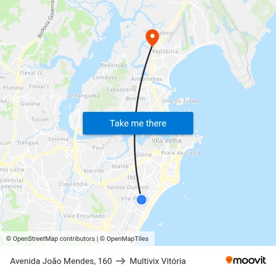 Avenida João Mendes, 160 to Multivix Vitória map