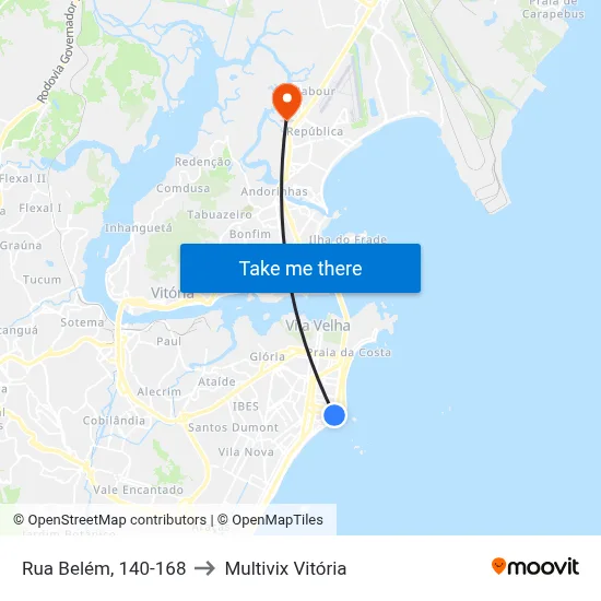 Rua Belém, 140-168 to Multivix Vitória map