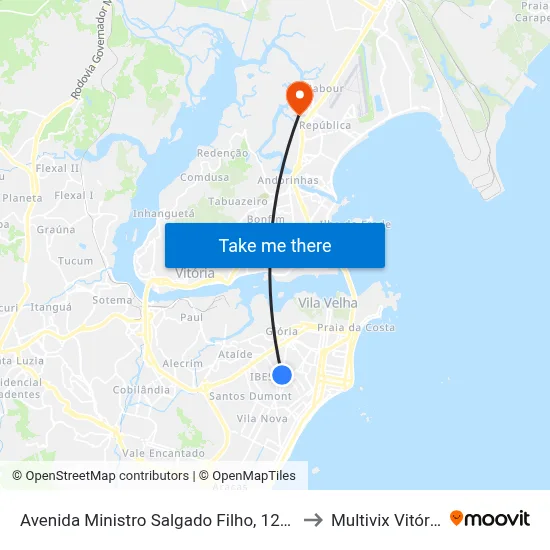 Avenida Ministro Salgado Filho, 1230 to Multivix Vitória map