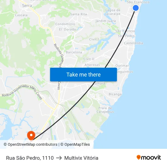 Rua São Pedro, 1110 to Multivix Vitória map
