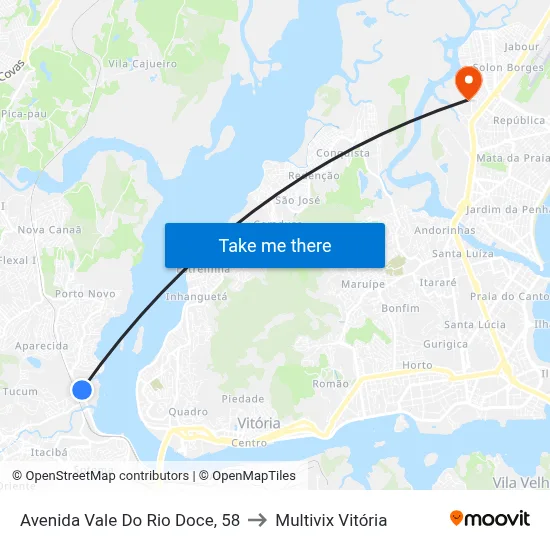 Avenida Vale Do Rio Doce, 58 to Multivix Vitória map