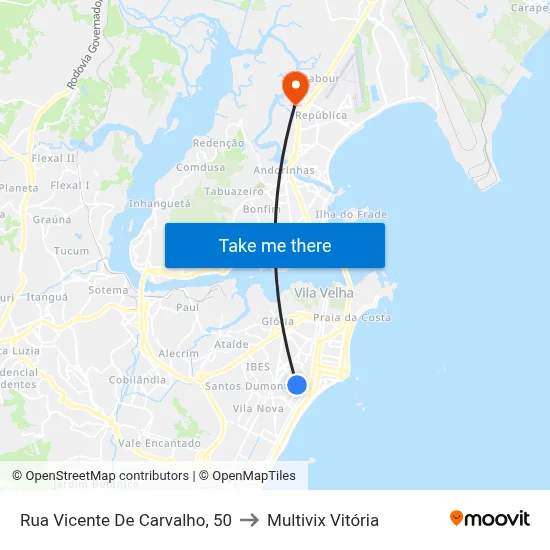 Rua Vicente De Carvalho, 50 to Multivix Vitória map