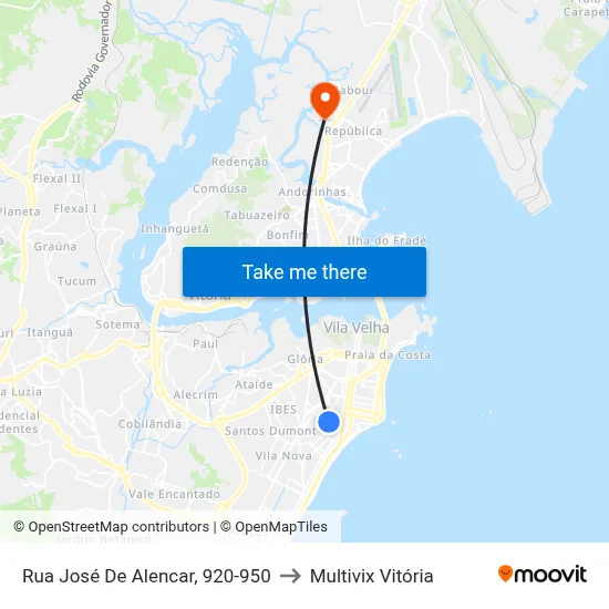 Rua José De Alencar, 920-950 to Multivix Vitória map