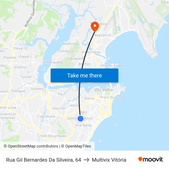 Rua Gil Bernardes Da Silveira, 64 to Multivix Vitória map