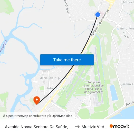 Avenida Nossa Senhora Da Saúde, 205 to Multivix Vitória map