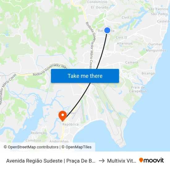 Avenida Região Sudeste | Praça De Barcelona to Multivix Vitória map