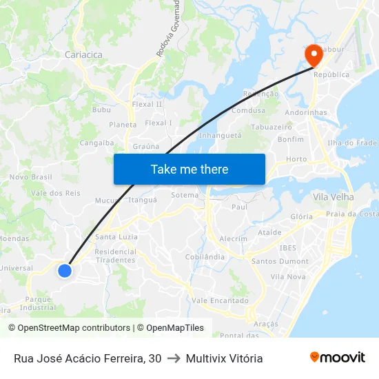 Rua José Acácio Ferreira, 30 to Multivix Vitória map
