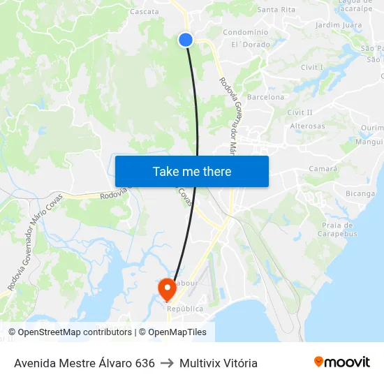 Avenida Mestre Álvaro 636 to Multivix Vitória map