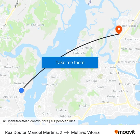 Rua Doutor Manoel Martins, 2 to Multivix Vitória map