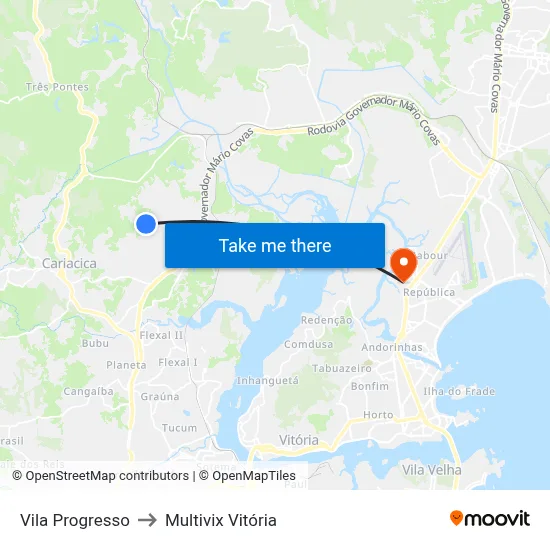 Vila Progresso to Multivix Vitória map