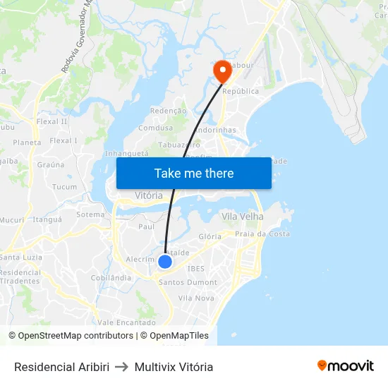 Residencial Aribiri to Multivix Vitória map