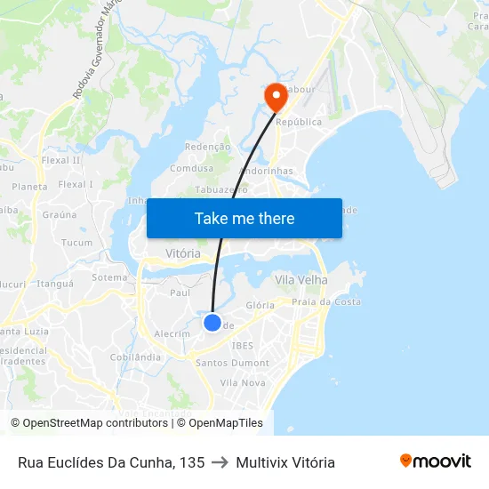 Rua Euclídes Da Cunha, 135 to Multivix Vitória map