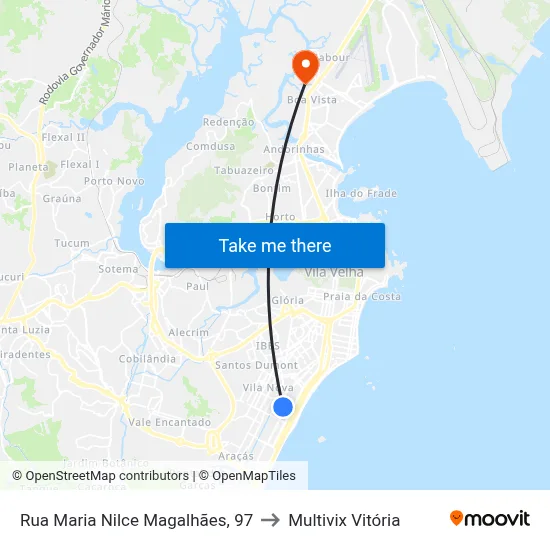 Rua Maria Nilce Magalhães, 97 to Multivix Vitória map
