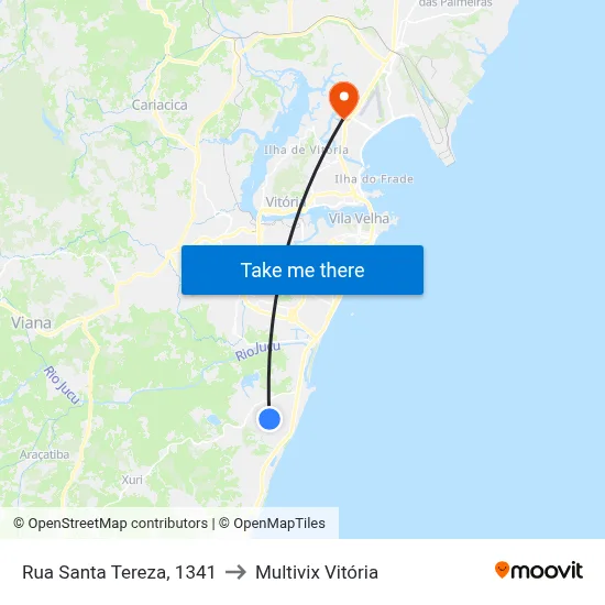 Rua Santa Tereza, 1341 to Multivix Vitória map