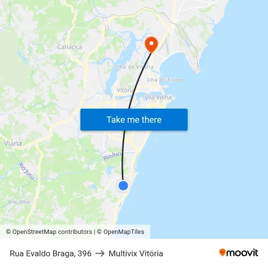Rua Evaldo Braga, 396 to Multivix Vitória map