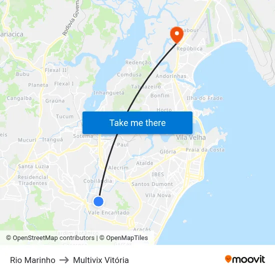 Rio Marinho to Multivix Vitória map