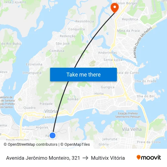 Avenida Jerônimo Monteiro, 321 to Multivix Vitória map