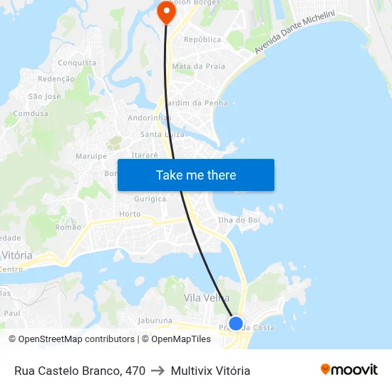 Rua Castelo Branco, 470 to Multivix Vitória map
