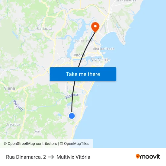 Rua Dinamarca, 2 to Multivix Vitória map