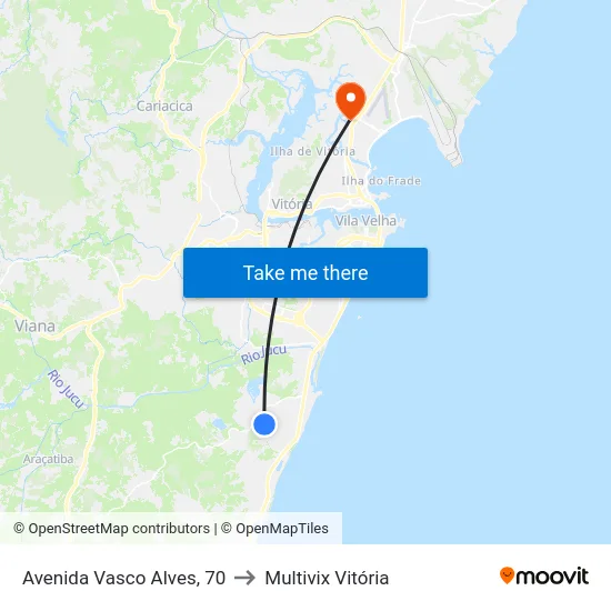 Avenida Vasco Alves, 70 to Multivix Vitória map