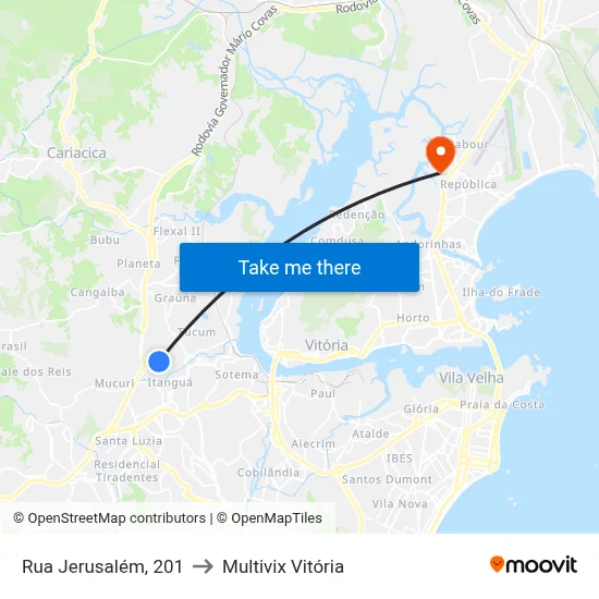 Rua Jerusalém, 201 to Multivix Vitória map
