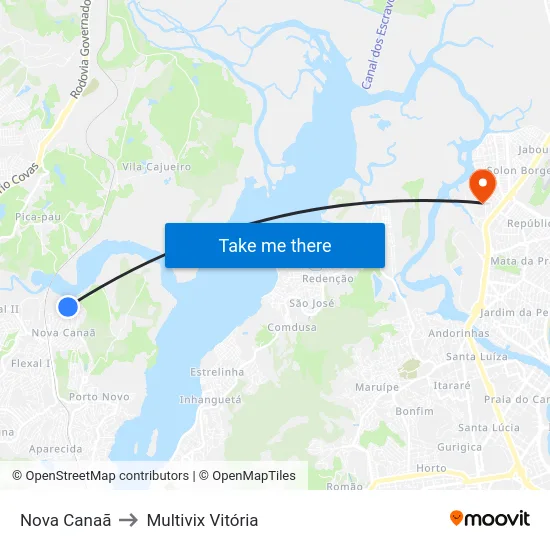 Nova Canaã to Multivix Vitória map