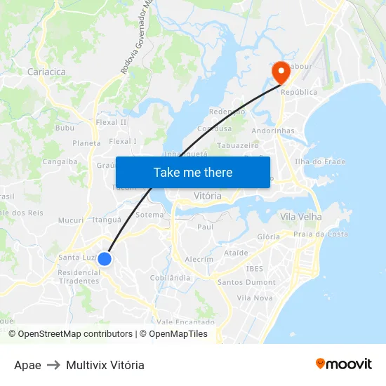 Apae to Multivix Vitória map