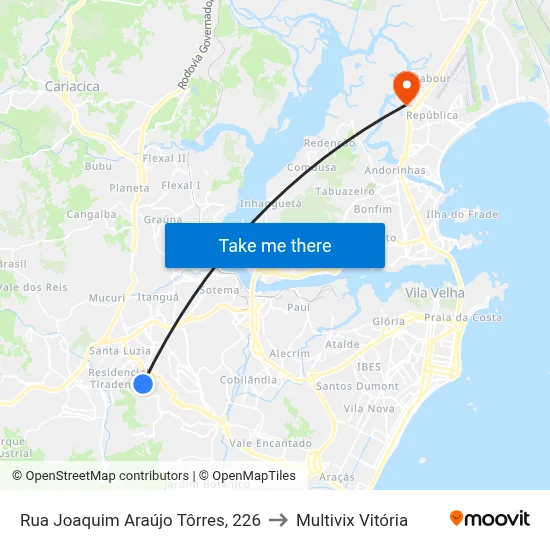 Rua Joaquim Araújo Tôrres, 226 to Multivix Vitória map
