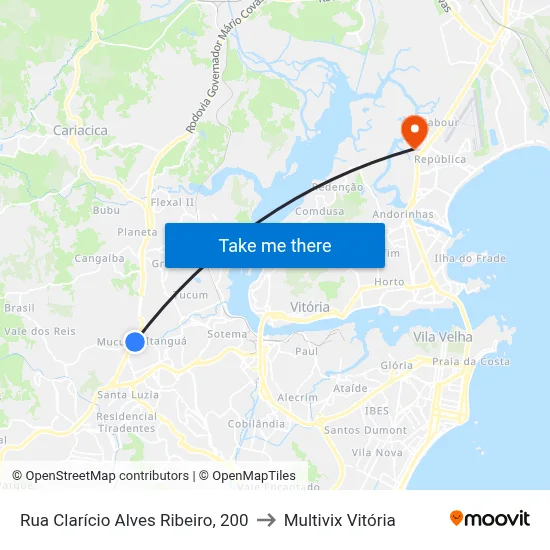 Rua Clarício Alves Ribeiro, 200 to Multivix Vitória map