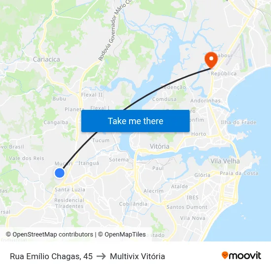 Rua Emílio Chagas, 45 to Multivix Vitória map