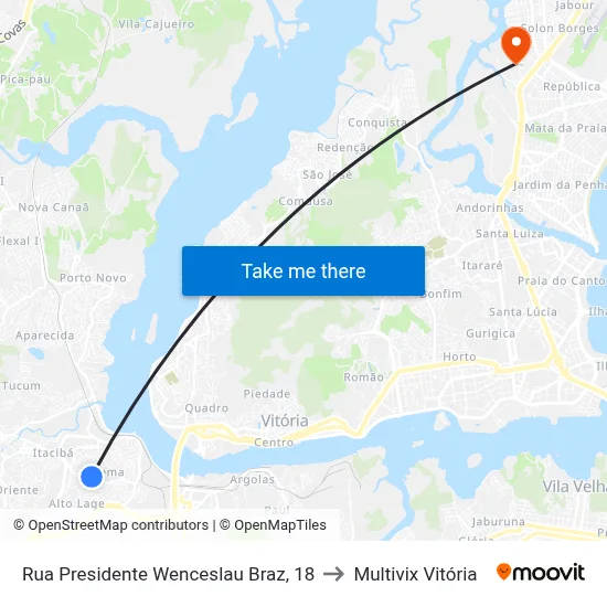 Rua Presidente Wenceslau Braz, 18 to Multivix Vitória map
