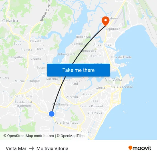 Vista Mar to Multivix Vitória map
